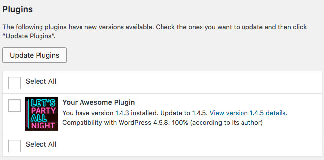 WordPress Updates Available screen